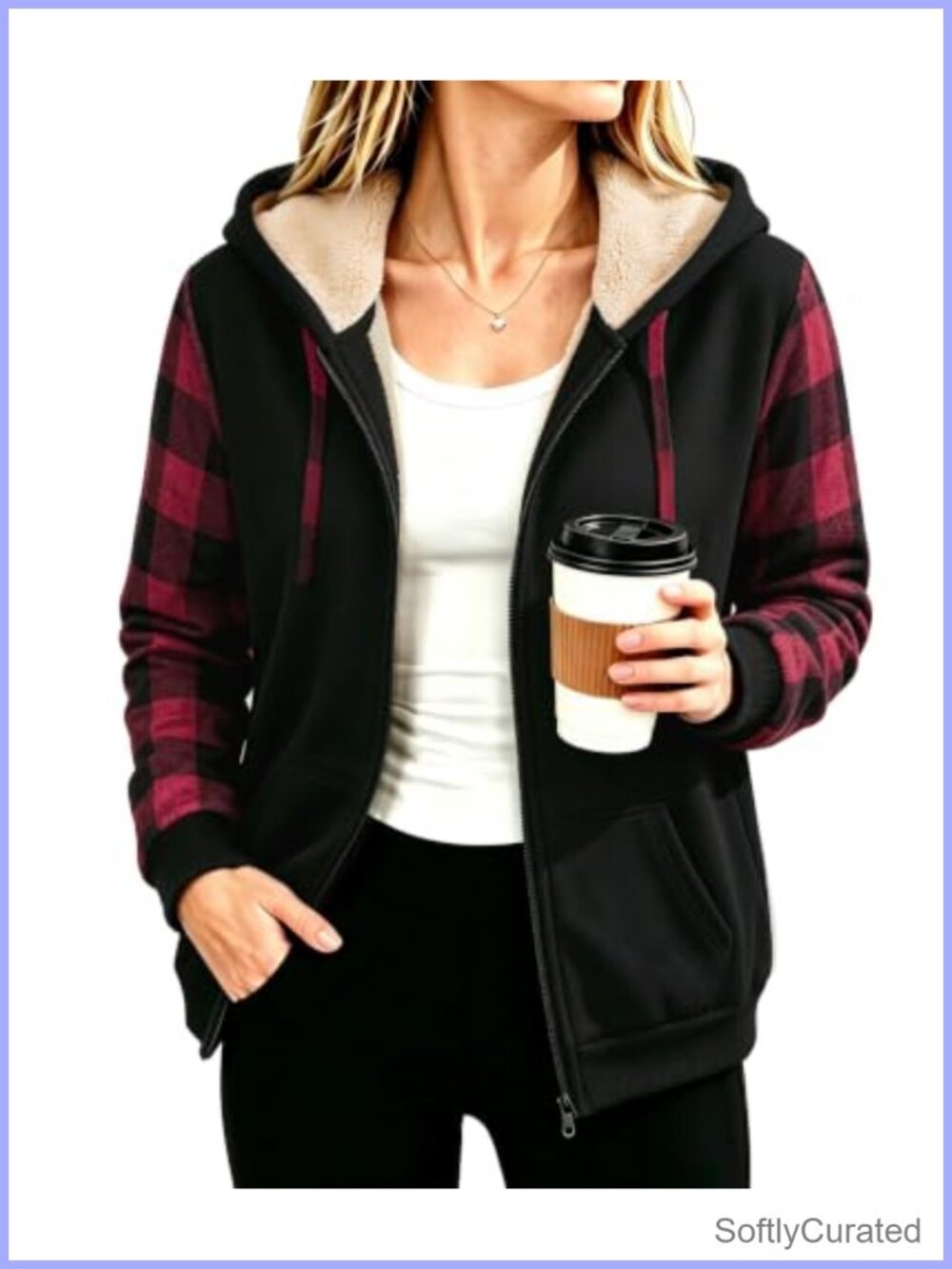 Womens Sherpa Fleece Lined Zip Up Hoodie Sweatshirt Jacket